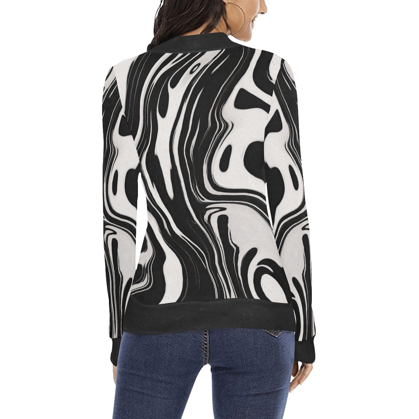 Floating ink Black & White Elegant Mock Neck Sweater