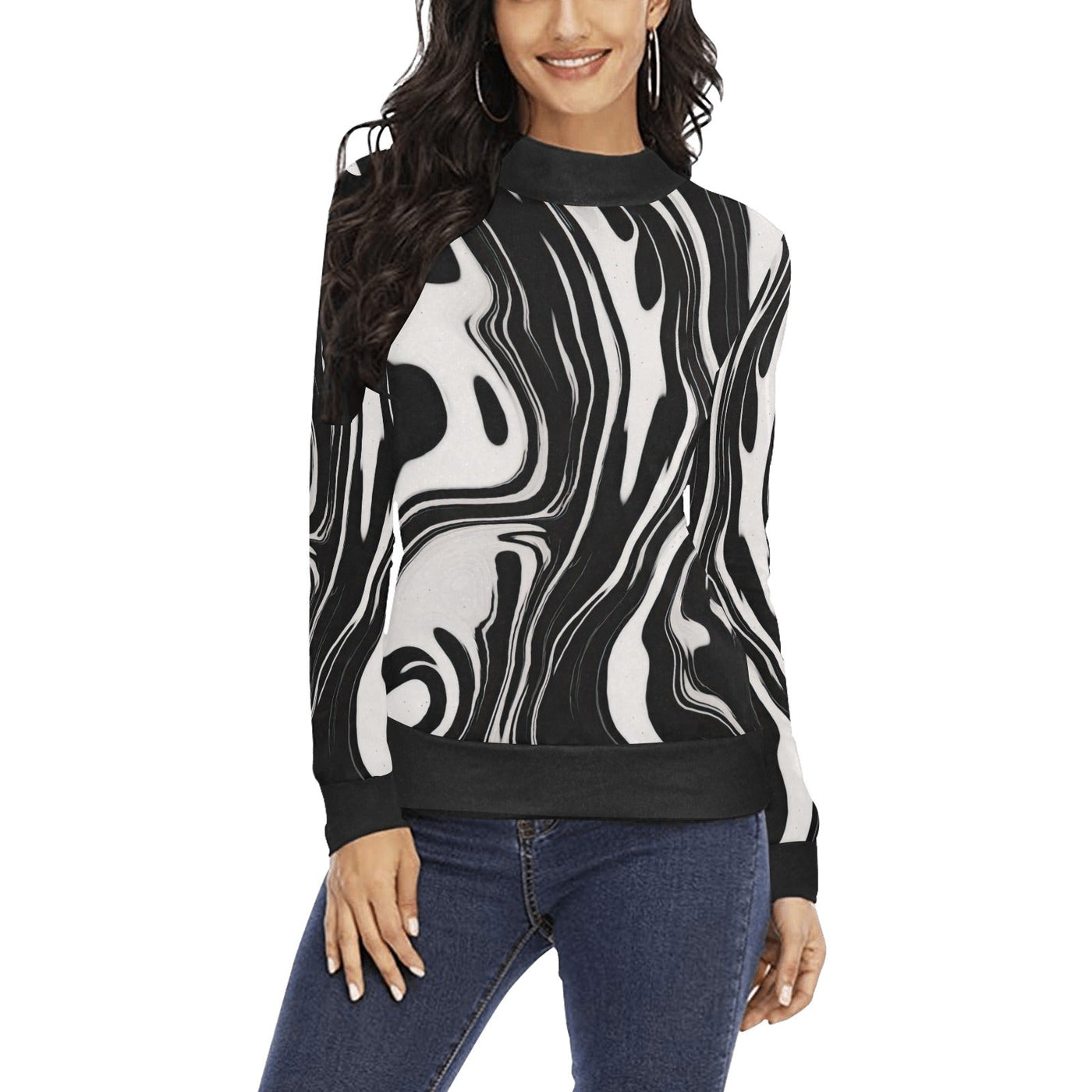 Floating ink Black & White Elegant Mock Neck Sweater