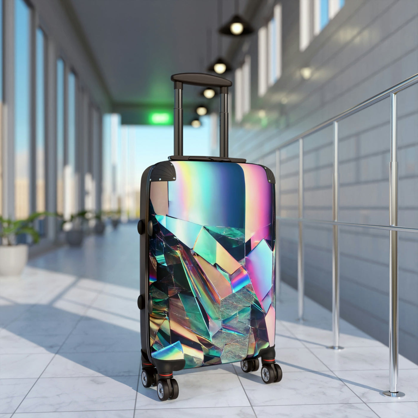 Glitchy Holographic Scattered Mirror Travel Suitcase | TimeElements.shop