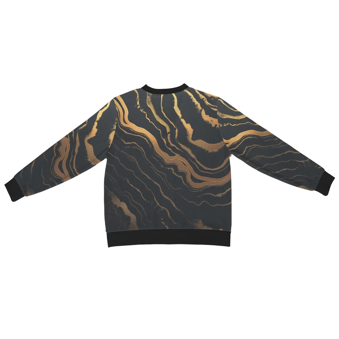 Golden Swirl Cardigan – Black & Gold Abstract Print Button-Up Sweater