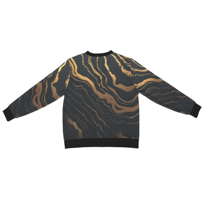 Golden Swirl Cardigan – Black & Gold Abstract Print Button-Up Sweater