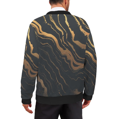 Golden Swirl Cardigan – Black & Gold Abstract Print Button-Up Sweater