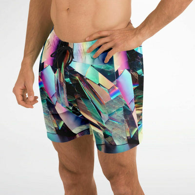 Holographic Crystal Swim Shorts – Futuristic Iridescent Beachwear for Men