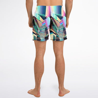 Holographic Crystal Swim Shorts – Futuristic Iridescent Beachwear for Men