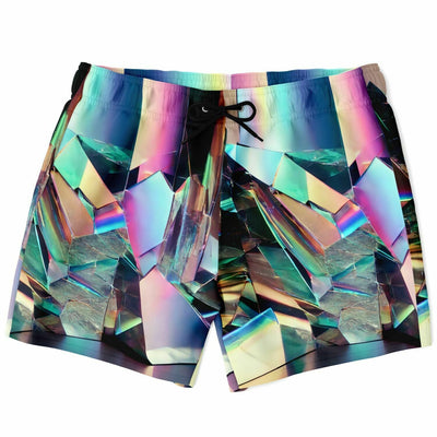 Holographic Crystal Swim Shorts – Futuristic Iridescent Beachwear for Men