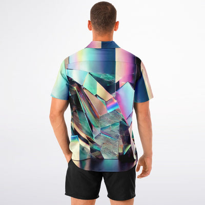 Holographic Mirror Hawaiian Shirt – Futuristic Glitch Summer Vibes