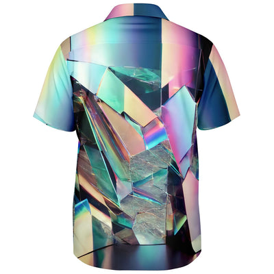 Holographic Mirror Hawaiian Shirt – Futuristic Glitch Summer Vibes