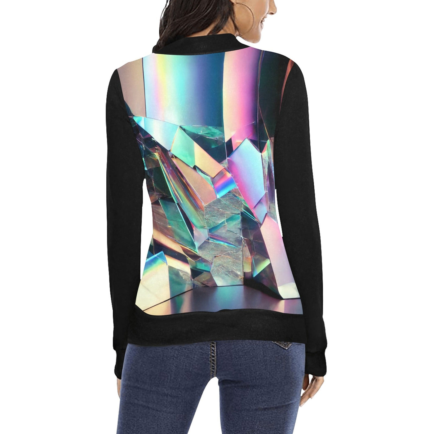 Holographic Mirror Mock Neck Sweatshirt – Futuristic Iridescent Style