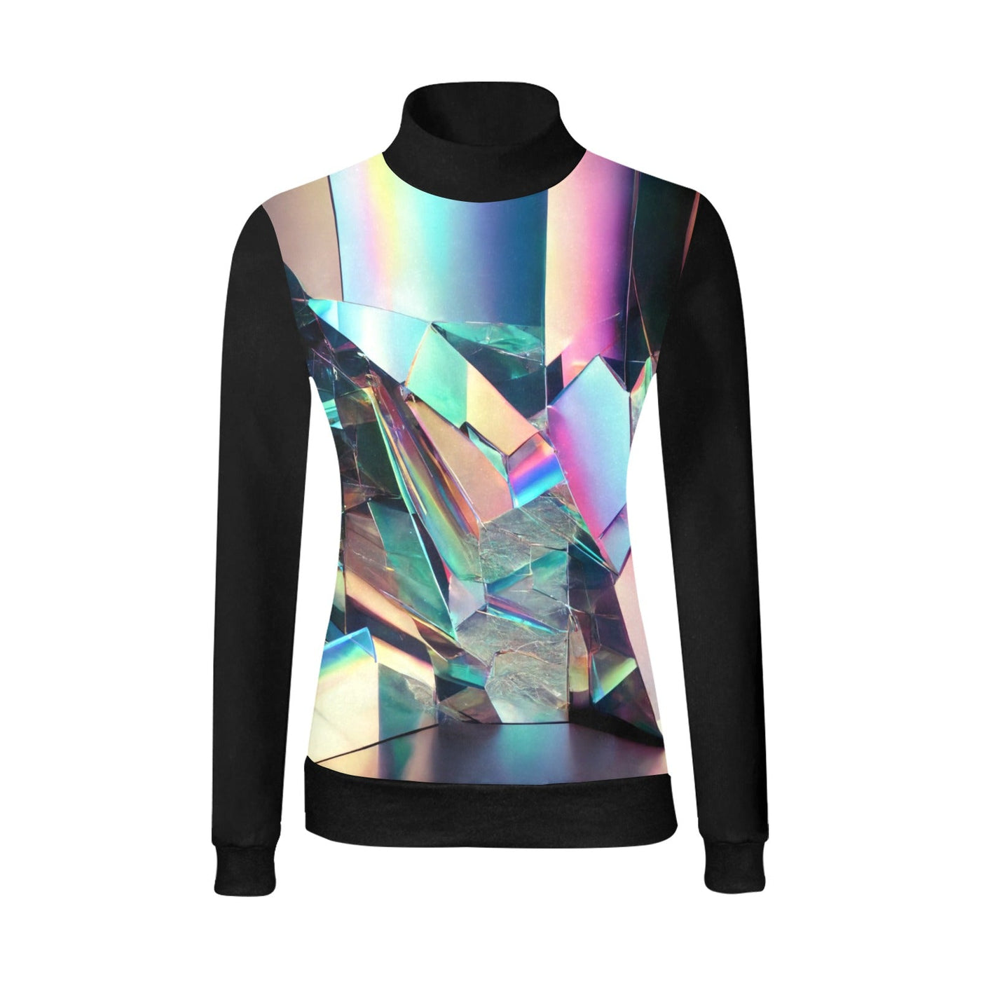 Holographic Mirror Mock Neck Sweatshirt – Futuristic Iridescent Style