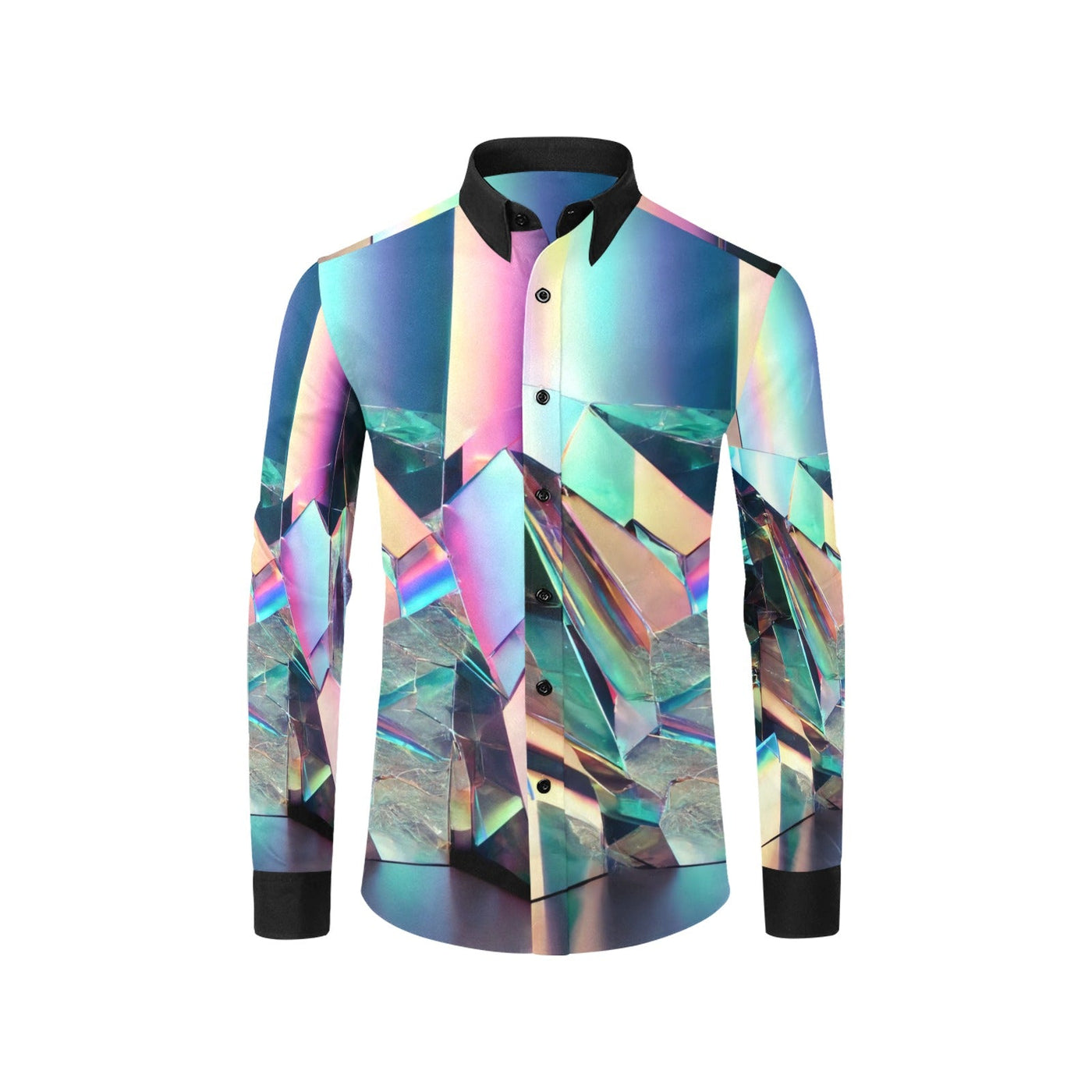 holographic dress shirt Holographic Mirror long sleeve Shirt Futuristic Glitch Vibes, Black / XS