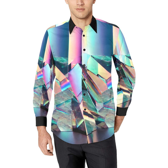 holographic dress shirt Holographic Mirror long sleeve Shirt – Futuristic Glitch Vibes, Black / XS