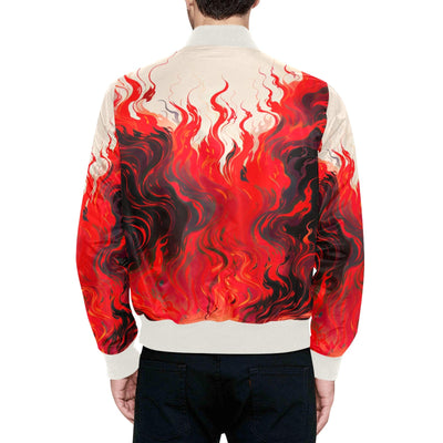 Japanese Abstract Flames Quilted Bomber Jacket