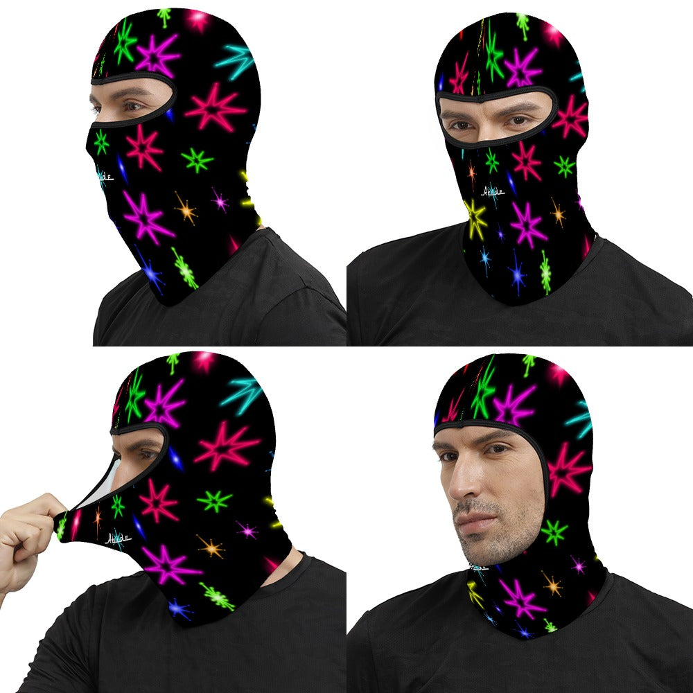 Lebowski Neon Stars Balaclava – Festival Ski Mask with Psychedelic Glow