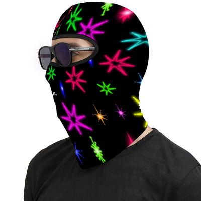 Lebowski Neon Stars Balaclava – Festival Ski Mask with Psychedelic Glow