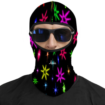 Lebowski Neon Stars Balaclava – Festival Ski Mask with Psychedelic Glow