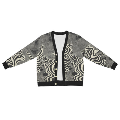 Men’s Abstract Black and White Swirl Cardigan – Modern Art-Inspired Design