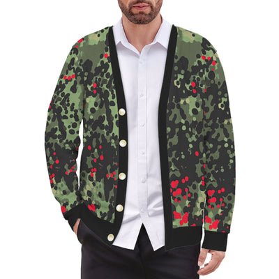 Men’s Flecktarn Camo Cardigan with Red Accents – Military Inspired Fashion