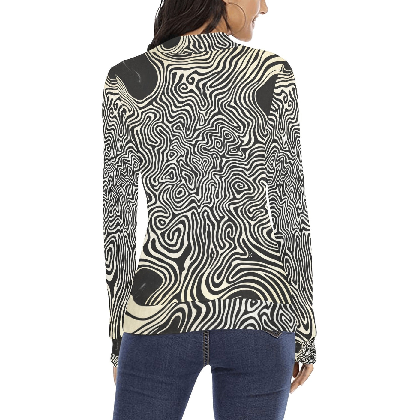 Modern Black & White Bauhaus Elegant Pattern Mock Neck Sweater