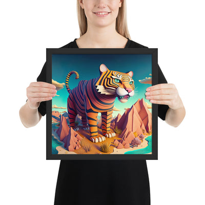 Monumental Tiger: Pop Surreal Tiger - Dreamy Landscape | Framed poster