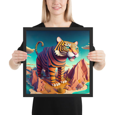 Monumental Tiger: Pop Surreal Tiger - Dreamy Landscape | Framed poster