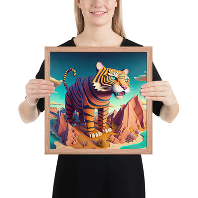 Monumental Tiger: Pop Surreal Tiger - Dreamy Landscape | Framed poster