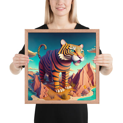 Monumental Tiger: Pop Surreal Tiger - Dreamy Landscape | Framed poster