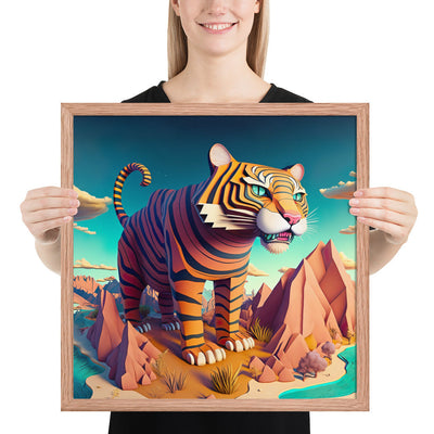 Monumental Tiger: Pop Surreal Tiger - Dreamy Landscape | Framed poster