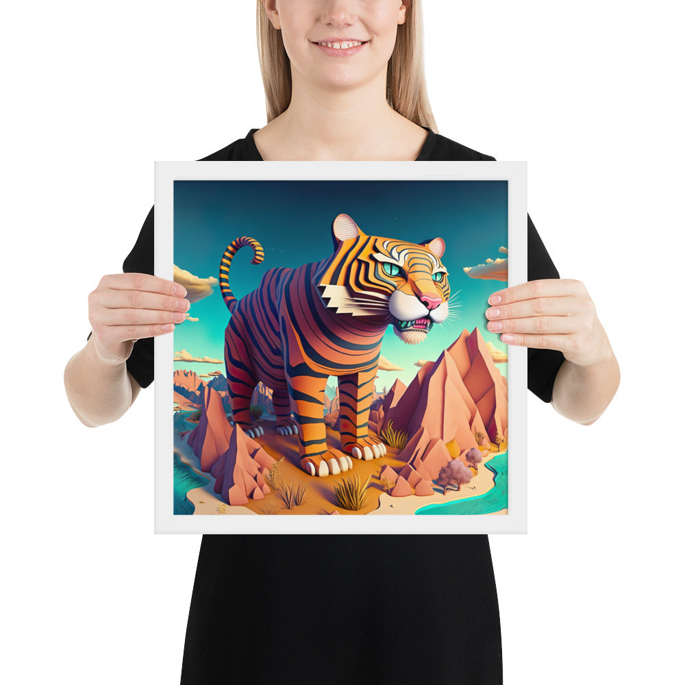 Monumental Tiger: Pop Surreal Tiger - Dreamy Landscape | Framed poster