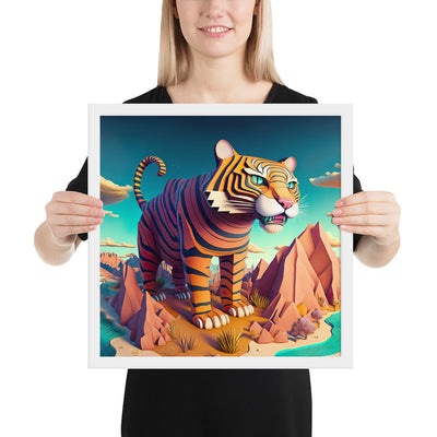 Monumental Tiger: Pop Surreal Tiger - Dreamy Landscape | Framed poster