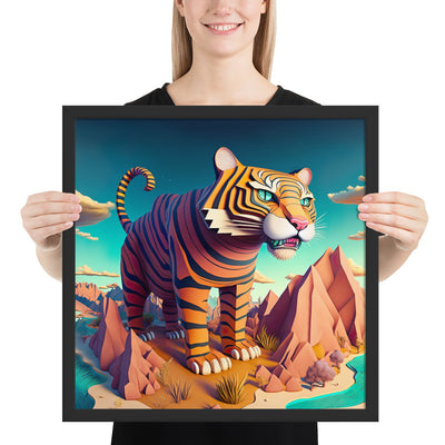 Monumental Tiger: Pop Surreal Tiger - Dreamy Landscape | Framed poster