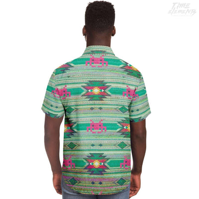 Native American Aztec Short Sleeves Shirt with Shamanic Invaders Tribal Pattern