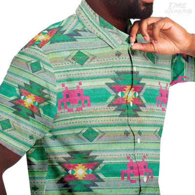 Native American Aztec Short Sleeves Shirt with Shamanic Invaders Tribal Pattern
