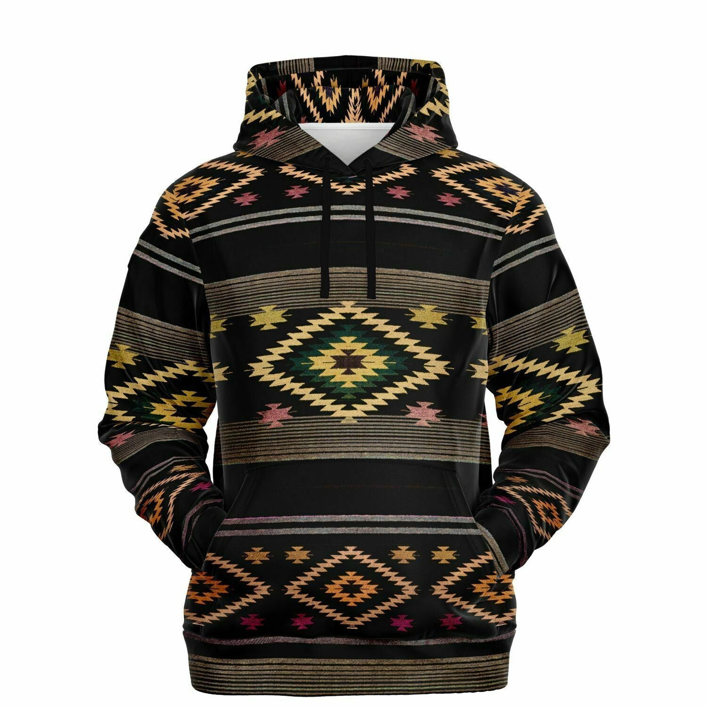 Native American Hoodie with Black Gold Shamanic Tribal Pattern