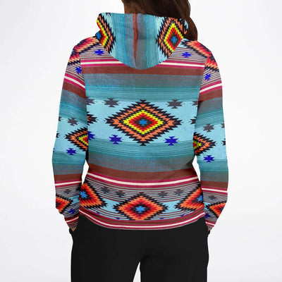 Native American Hoodie with Bright Blue Red Shamanic Tribal Pattern