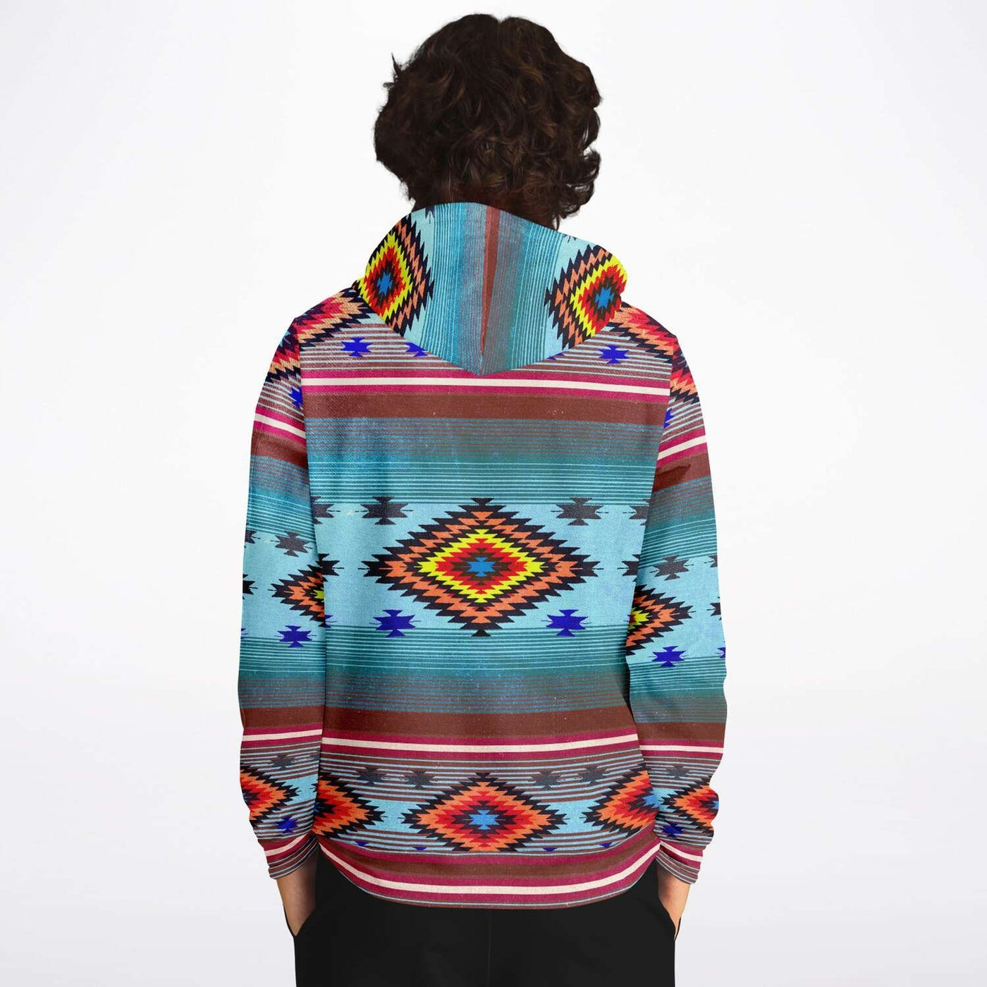 Native American Hoodie with Bright Blue Red Shamanic Tribal Pattern