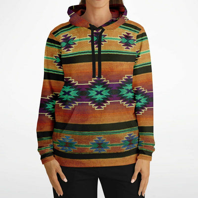 Native American Hoodie with Burnt Amber Green Shamanic Tribal Pattern