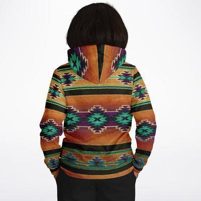 Native American Hoodie with Burnt Amber Green Shamanic Tribal Pattern