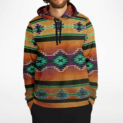 Native American Hoodie with Burnt Amber Green Shamanic Tribal Pattern