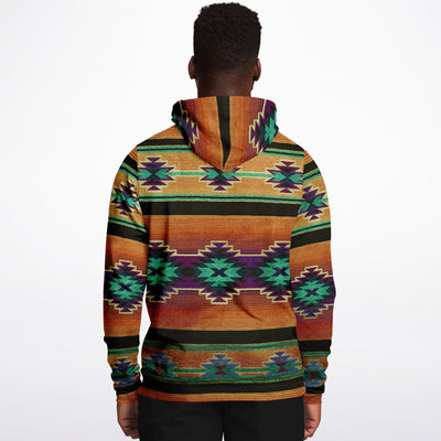 Native American Hoodie with Burnt Amber Green Shamanic Tribal Pattern