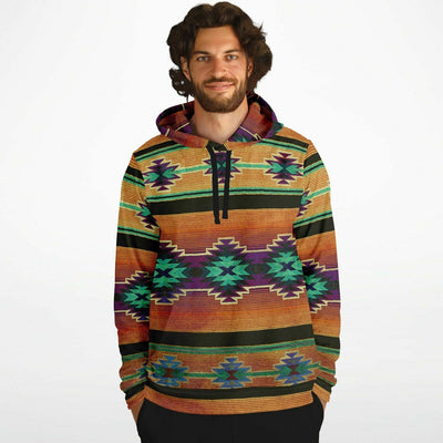 Native American Hoodie with Burnt Amber Green Shamanic Tribal Pattern