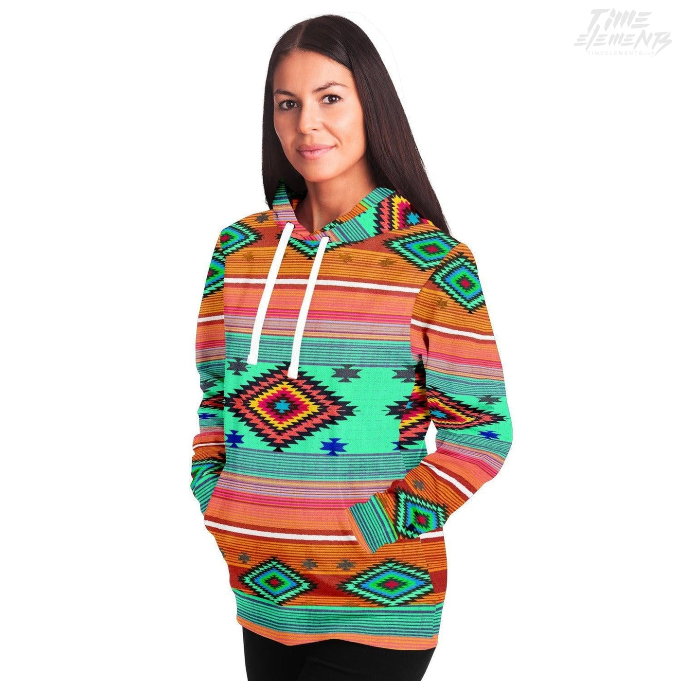Native American Hoodie with Coral Orange Shamanic Tribal Pattern