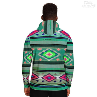 Native American Hoodie with Hot Pink Aqua Shamanic Tribal Pattern