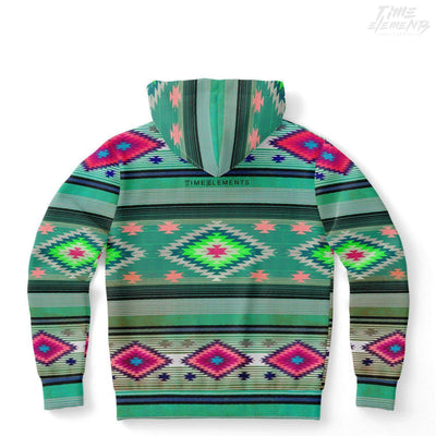 Native American Hoodie with Hot Pink Aqua Shamanic Tribal Pattern