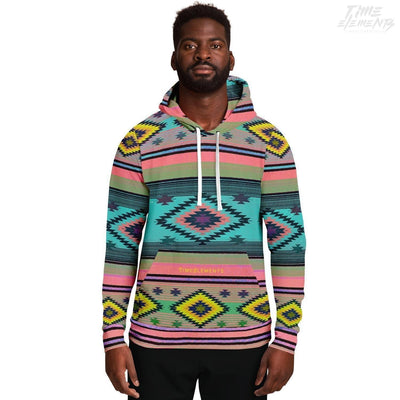 Native American Hoodie with Neon Pink Azure Shamanic Tribal Pattern