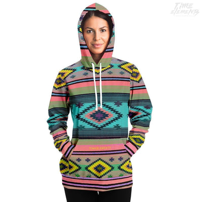Native American Hoodie with Neon Pink Azure Shamanic Tribal Pattern