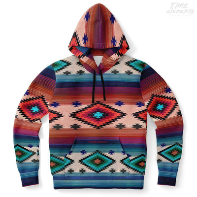 Native American Hoodie with Shamanic Beige Blue Tribal Pattern