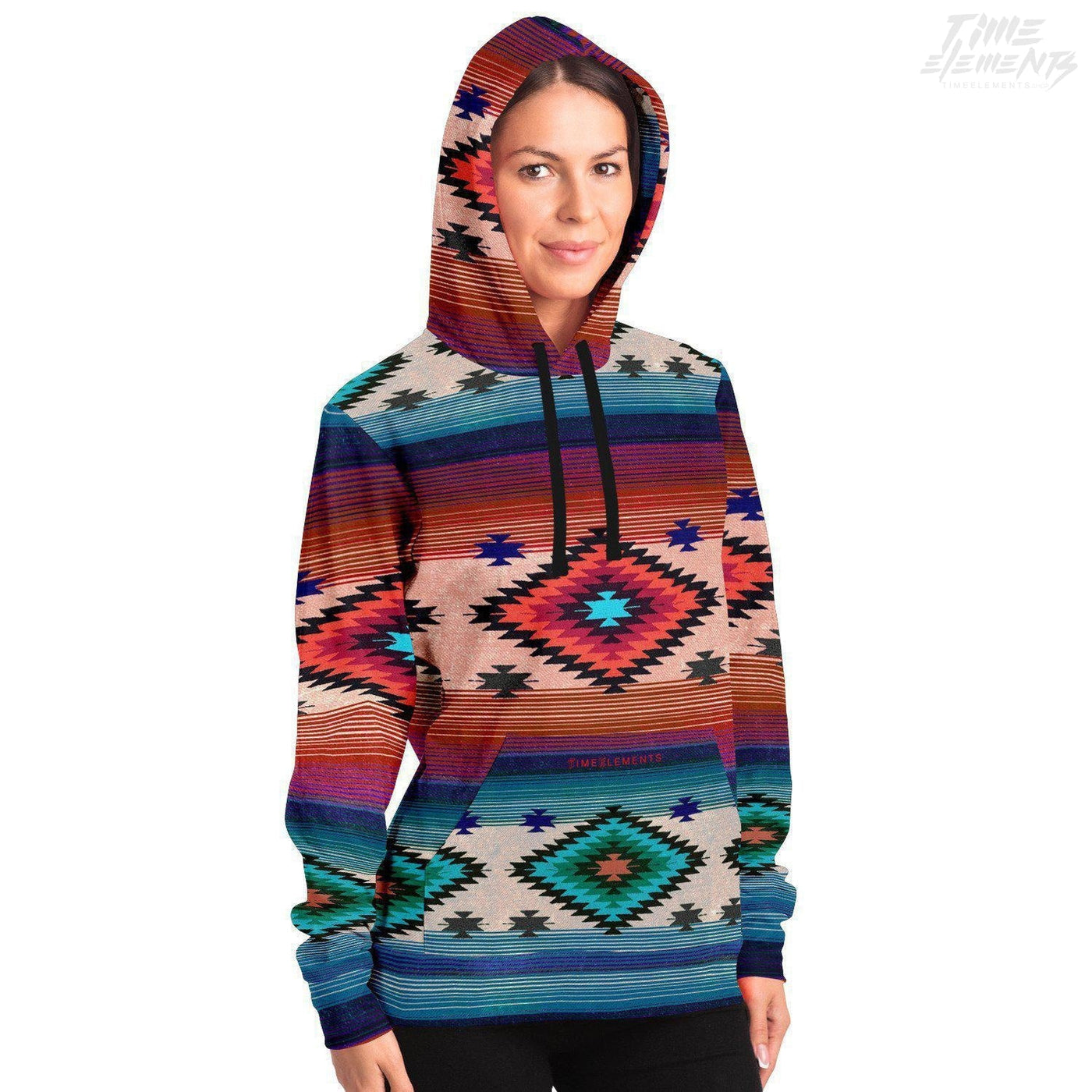 Native American Hoodie with Shamanic Beige Blue Tribal Pattern