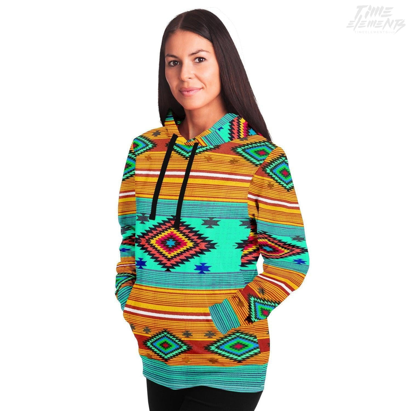 Native American Hoodie with Yellow Green Shamanic Tribal Pattern