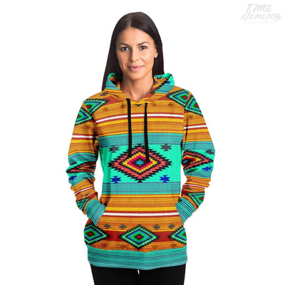 Native American Hoodie with Yellow Green Shamanic Tribal Pattern