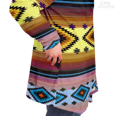 Native American Navajo Hooded Cloak with Yellow Blue Shamanic Tribal Pattern
